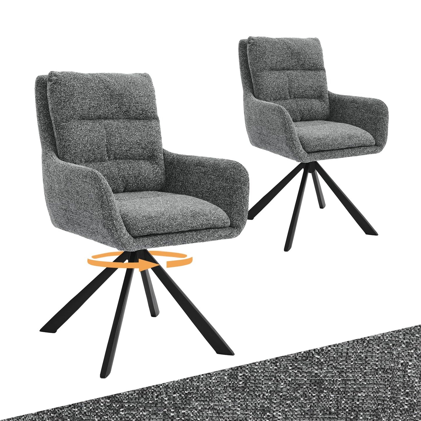 Esszimmerstuhl Drehbar 6er mit Armlehne – 360° Drehbarer Einzelstuhl mit Doppelter Rückenlehne und Abnehmbarem Sitzkissen,Hellgrau1