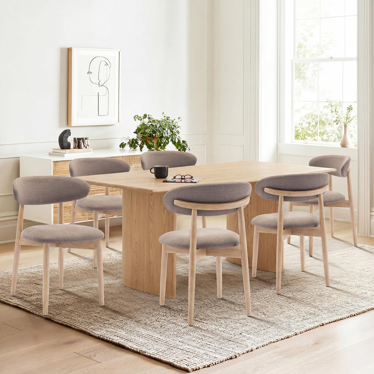 COLAMY Küchenstuhl Esszimmerstühle 4er Set, Moderne Polsterstuhl Essstühle mit Fester Rückenlehne, Stoff Esszimmerstühl mit Holzbein für Esszimmer, Küche, Restaurant, Beige