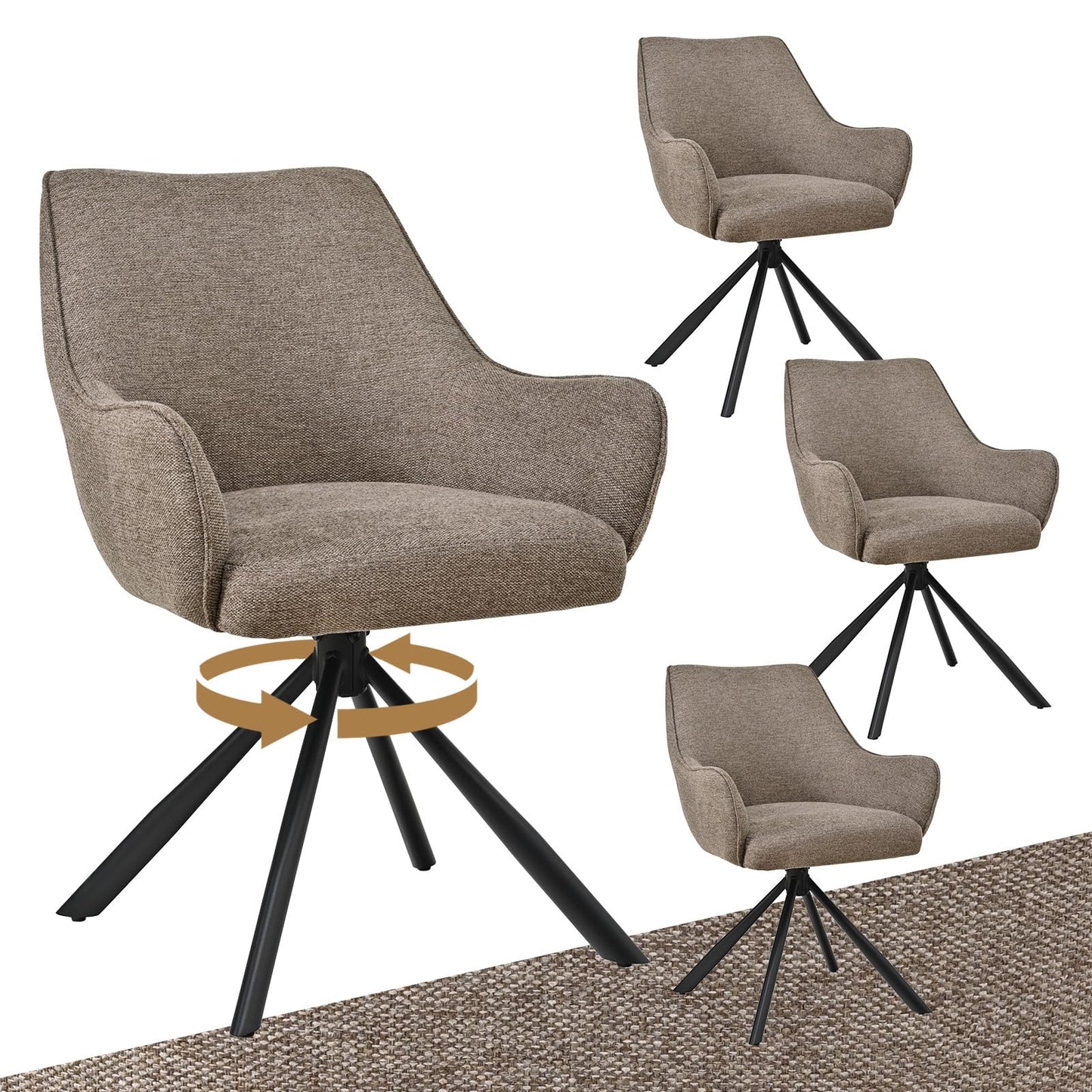 Esszimmerstühle Drehbar 4er Set mit Armlehne, gepolsterte Esszimmerstuhl mit hoher Rückenlehne für Esszimmer & Wohnzimmer, Büro, Beige1