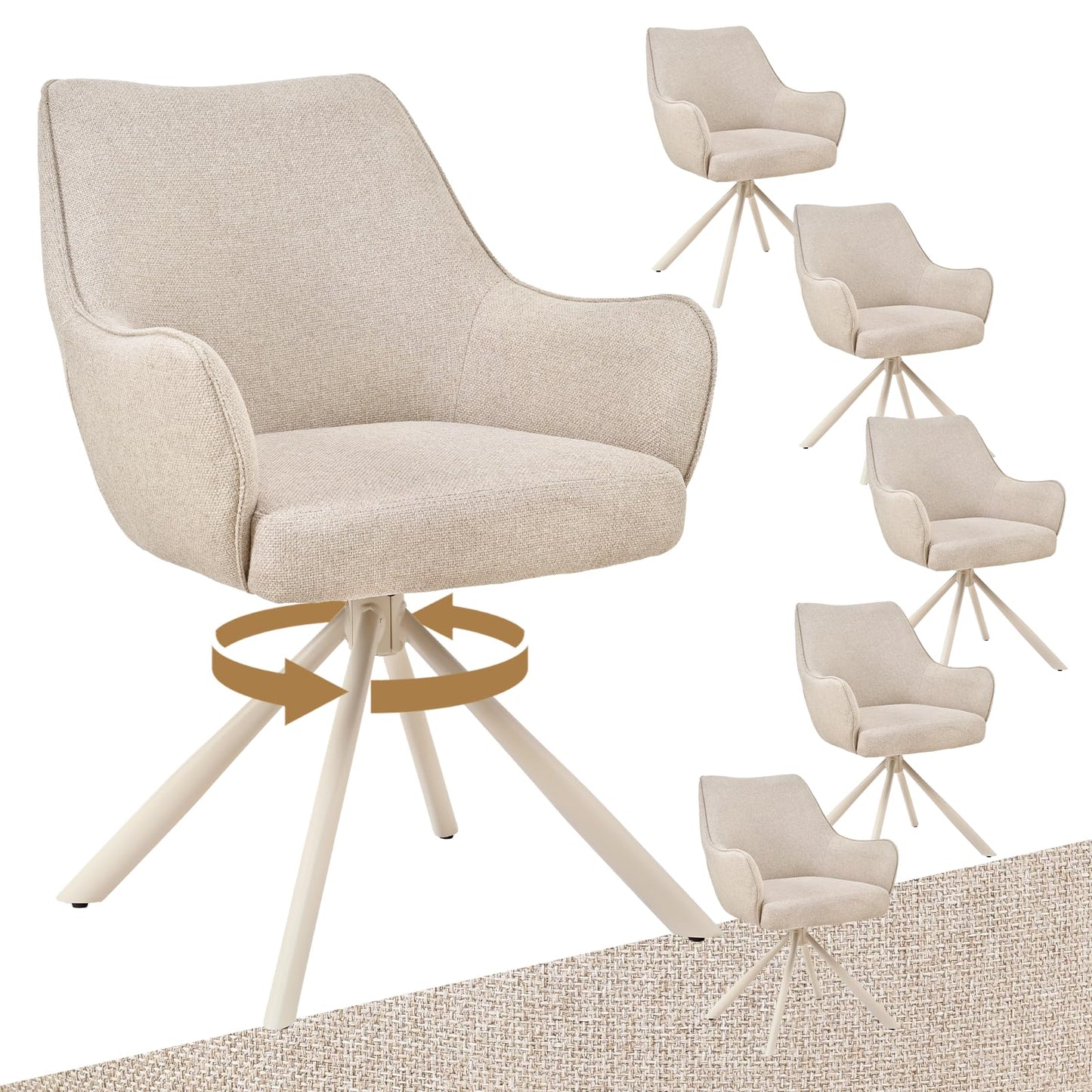 Esszimmerstühle Drehbar 4er Set mit Armlehne, gepolsterte Esszimmerstuhl mit hoher Rückenlehne für Esszimmer & Wohnzimmer, Büro, Beige1