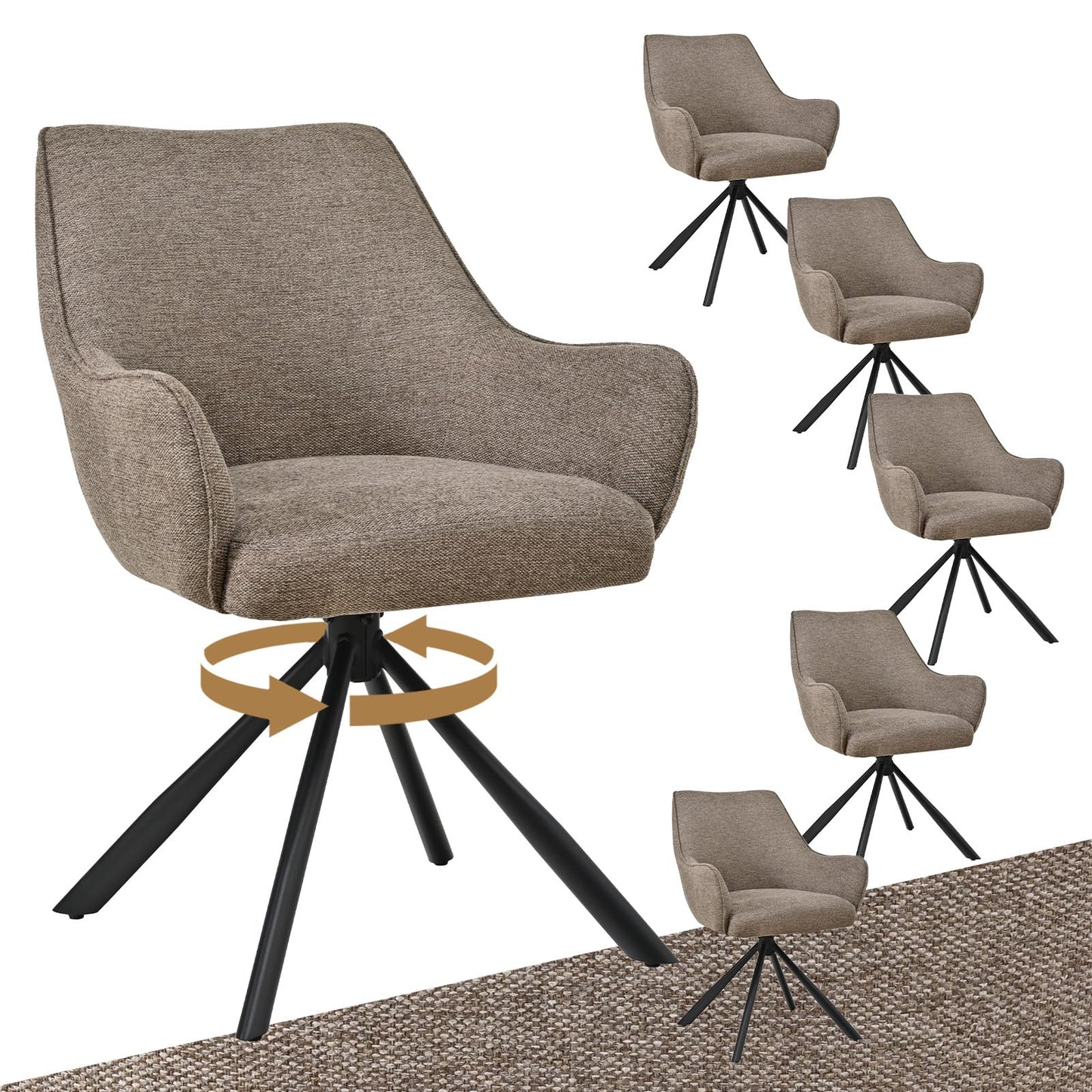 Esszimmerstühle Drehbar 4er Set mit Armlehne, gepolsterte Esszimmerstuhl mit hoher Rückenlehne für Esszimmer & Wohnzimmer, Büro, Beige1